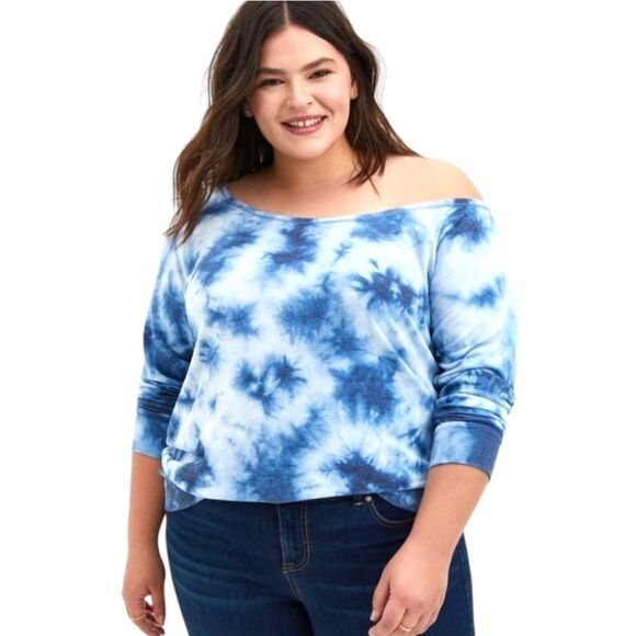 TORRID Plus Size Off- Shoulder Tie Dye Lt. Weight French Terry Sweatshirt 3X - Picture 1 of 16